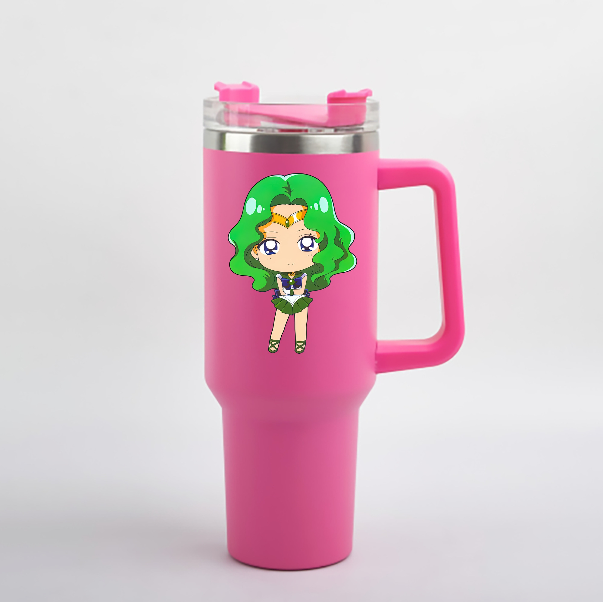 （画像用） 美少女戦士セーラームーン 海王 みちる（かいおう みちる） Sailor Moon Kaiou Michiru 1200mL車用タンブラー - クリスタルステッカー（プラスチックストロー付き）